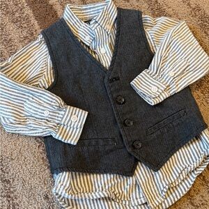 Striped Button-Up Shirt with Gray Vest